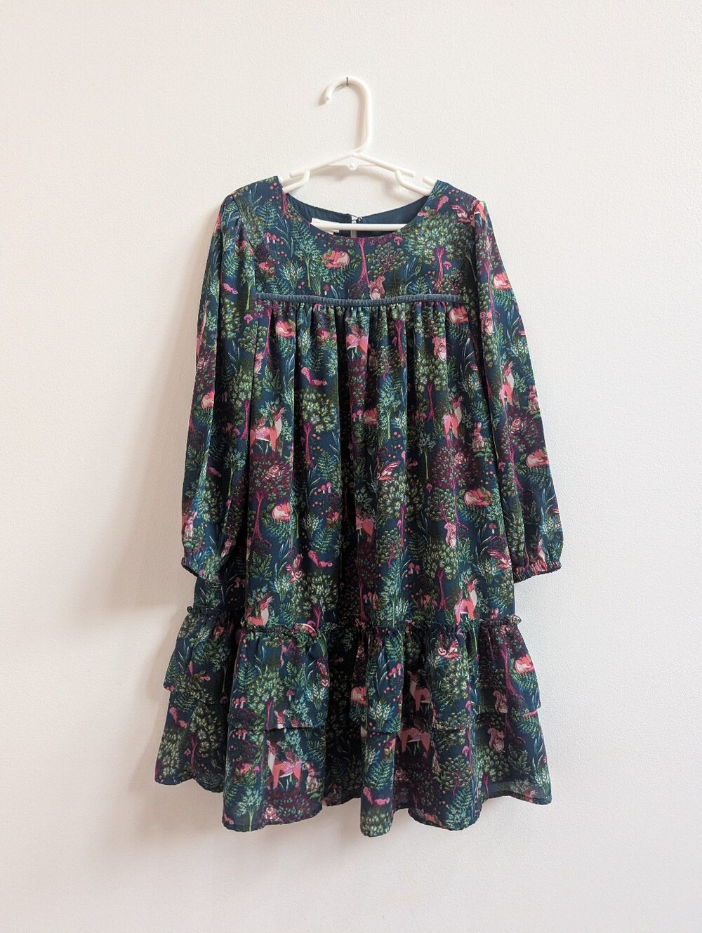 Monsoon Dress 7Y Girls Green Woodland Animals Flowy